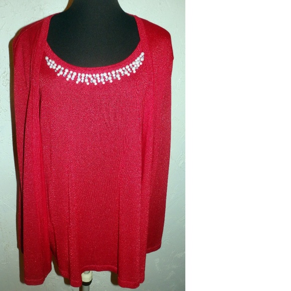My Collection Women NWT Red Sparkle Cardigan Set - Picture 2 of 7
